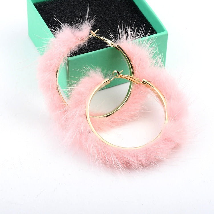 Autumn And Winter Mink Hair Big Circle Ear Ring - Emete Store