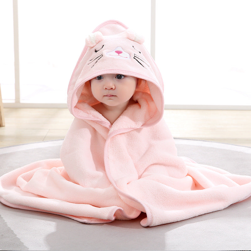 New Spring And Autumn Baby Swaddle Towel Cute Cartoon Hug Quilt Coral Fleece Hooded Bath Towel - Emete Store