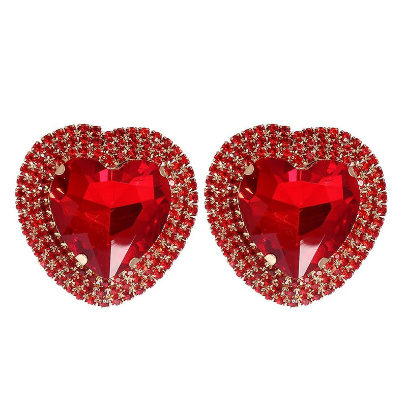 Baroque Full Stone Crystal Metal Multicolored Stud Earrings Heart Shape Wedding Earrings for Women - Emete Store