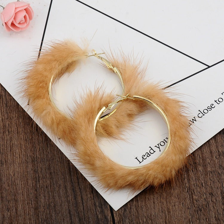 Autumn And Winter Mink Hair Big Circle Ear Ring - Emete Store