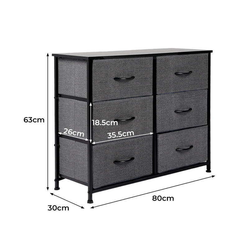 Storage Cabinet Tower Chest of Drawers Dresser Tallboy 6 Drawer Dark Grey - Emete Store