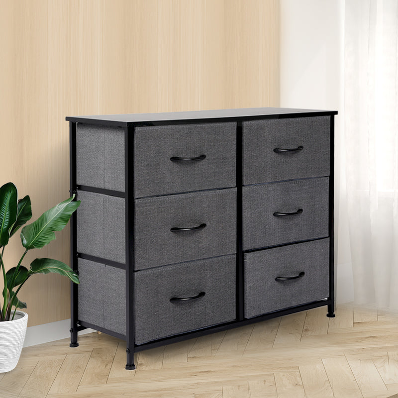 Storage Cabinet Tower Chest of Drawers Dresser Tallboy 6 Drawer Dark Grey - Emete Store