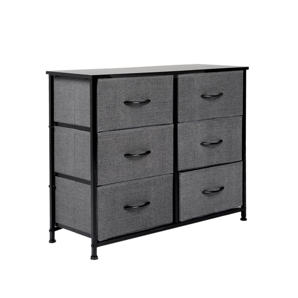 Storage Cabinet Tower Chest of Drawers Dresser Tallboy 6 Drawer Dark Grey - Emete Store