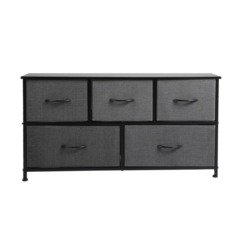 Storage Cabinet Tower Chest of Drawers Dresser Tallboy 5 Drawer Dark Grey - Emete Store