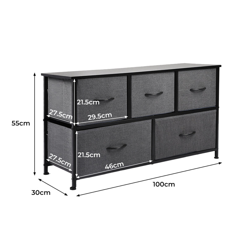 Storage Cabinet Tower Chest of Drawers Dresser Tallboy 5 Drawer Dark Grey - Emete Store