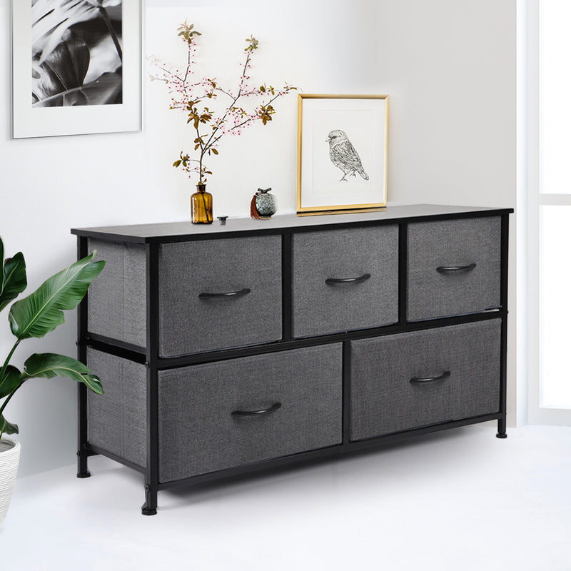 Storage Cabinet Tower Chest of Drawers Dresser Tallboy 5 Drawer Dark Grey - Emete Store