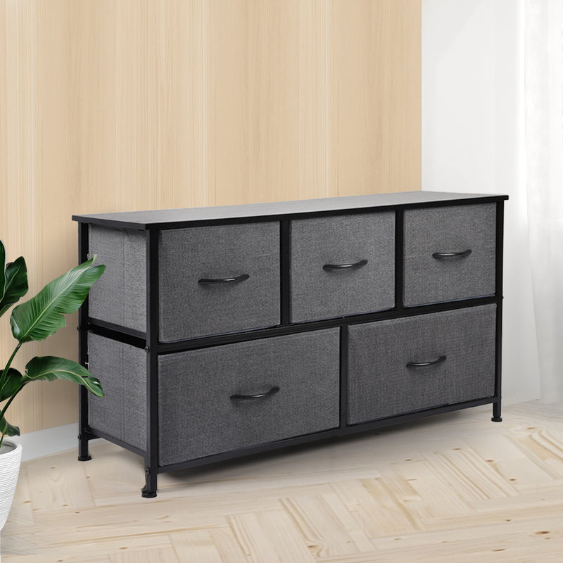 Storage Cabinet Tower Chest of Drawers Dresser Tallboy 5 Drawer Dark Grey - Emete Store