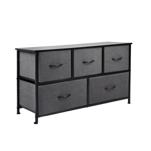 Storage Cabinet Tower Chest of Drawers Dresser Tallboy 5 Drawer Dark Grey - Emete Store