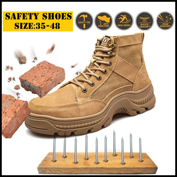 Men's Safety Shoes Anti-smashing Work Boots Cowhide Welder Steel Toe Shoes eprolo