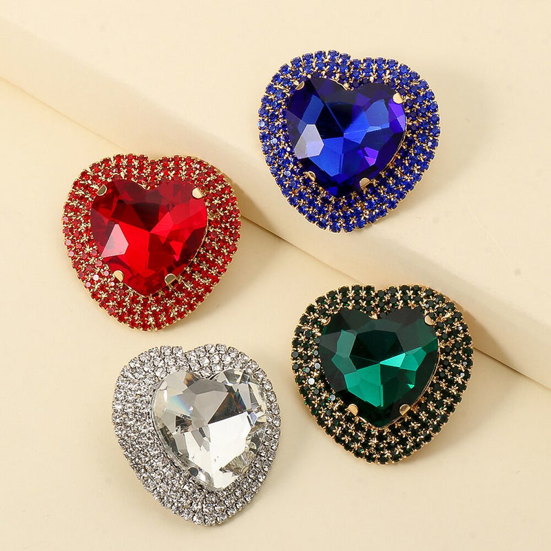 Baroque Full Stone Crystal Metal Multicolored Stud Earrings Heart Shape Wedding Earrings for Women - Emete Store