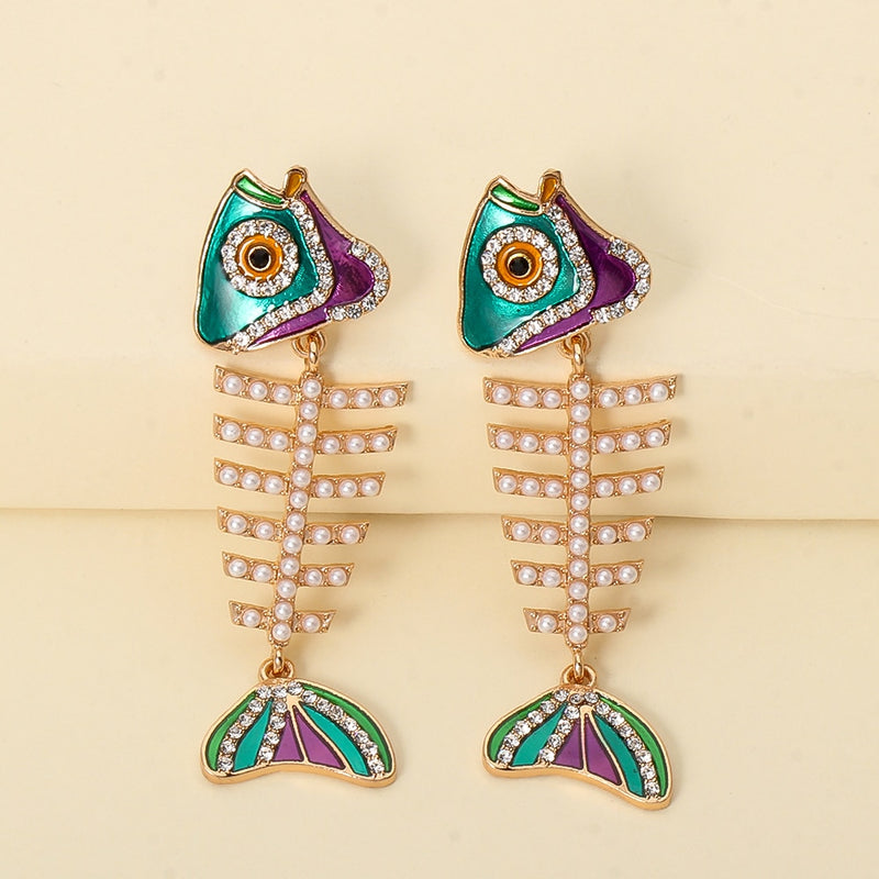 Unusual Metal Gold Plated Enamel Earrings Fish Shape Long Drop Earrings Women's Jewelry Accessories eprolo