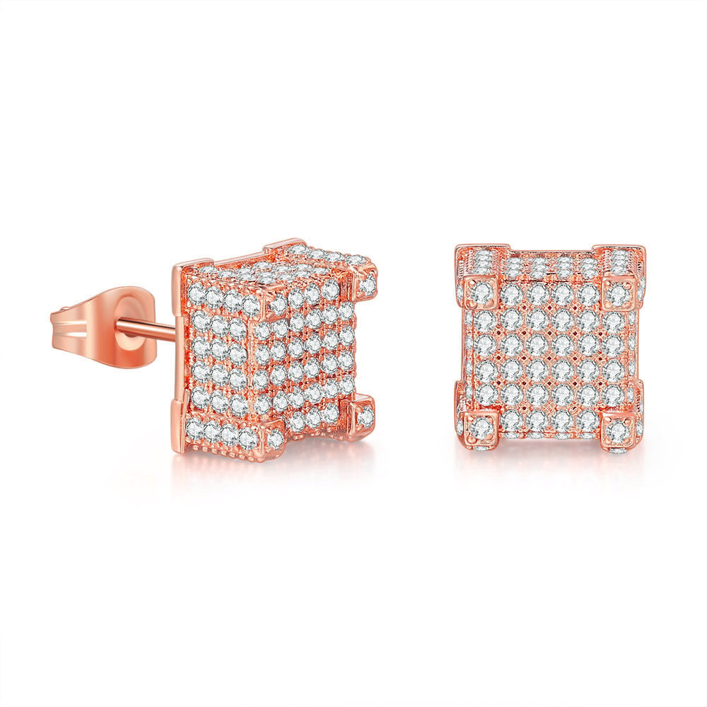 Hip Hop Full Zircon Micro Set Earrings - Emete Store