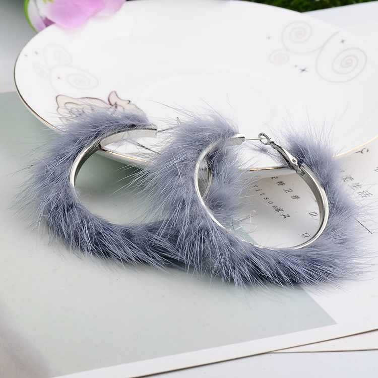 Autumn And Winter Mink Hair Big Circle Ear Ring - Emete Store