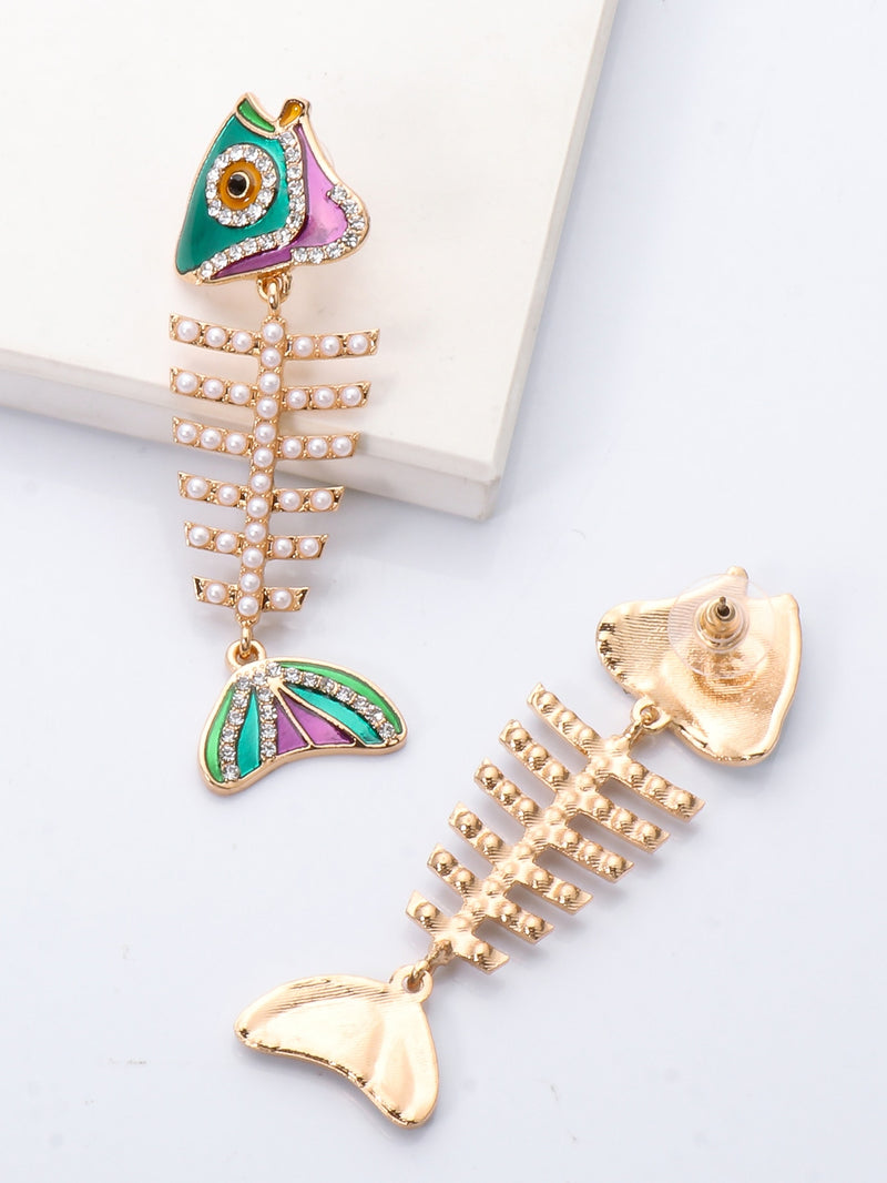 Unusual Metal Gold Plated Enamel Earrings Fish Shape Long Drop Earrings Women's Jewelry Accessories eprolo