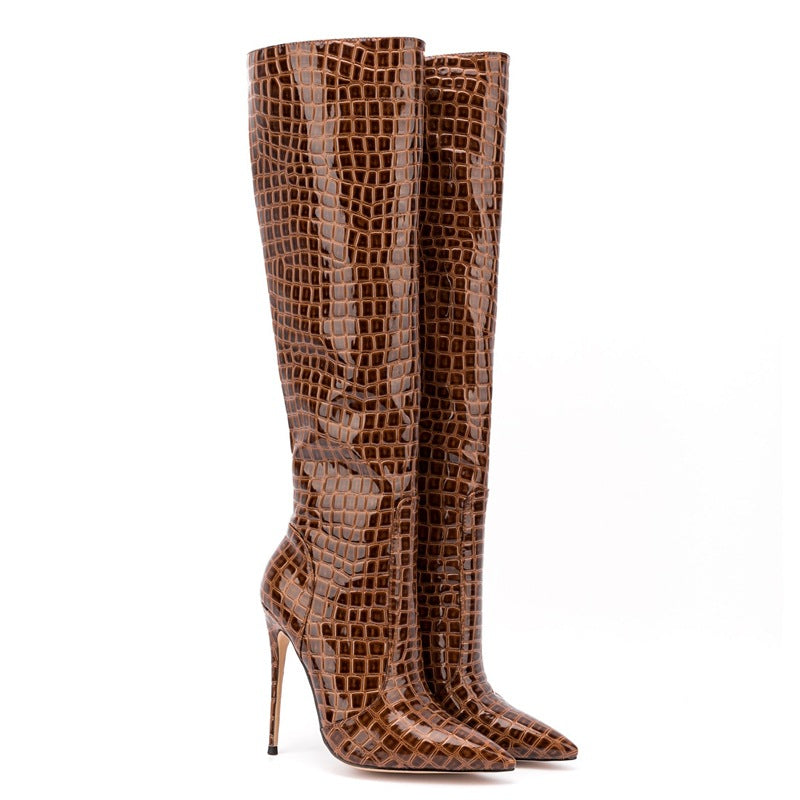 Fashion Sexy Knee Leather Boots Snake Pattern eprolo