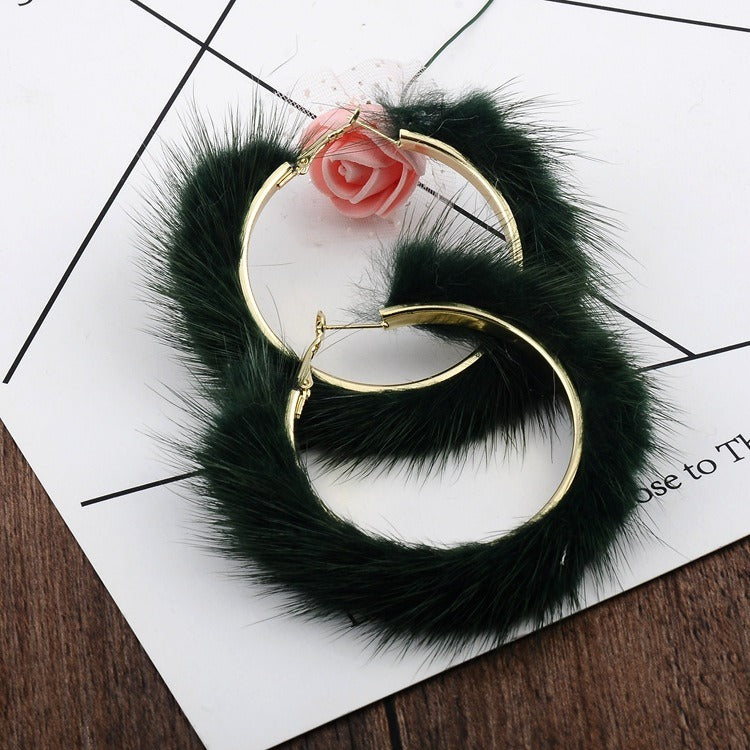 Autumn And Winter Mink Hair Big Circle Ear Ring - Emete Store