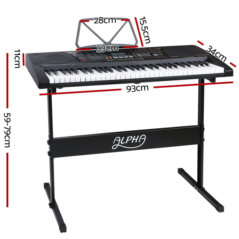 Electronic Piano Keyboard Digital Electric w/ Stand Lighted Black - Alpha 61 Keys