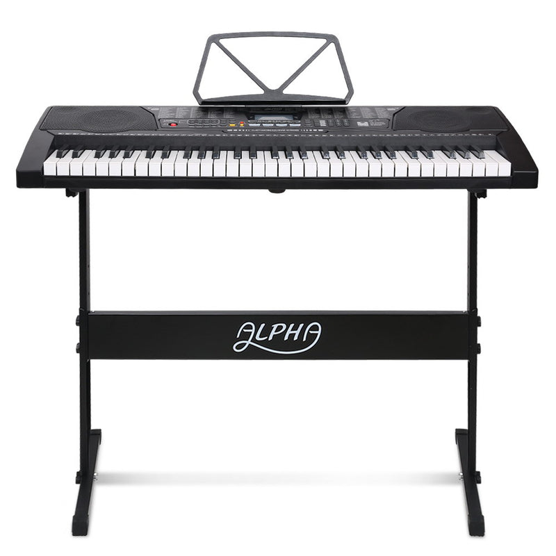 Electronic Piano Keyboard Digital Electric w/ Stand Lighted Black - Alpha 61 Keys