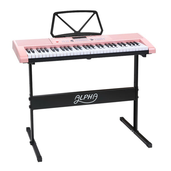 Electronic Piano Keyboard Digital Electric w/ Stand Lighted Pink -Alpha 61 Keys