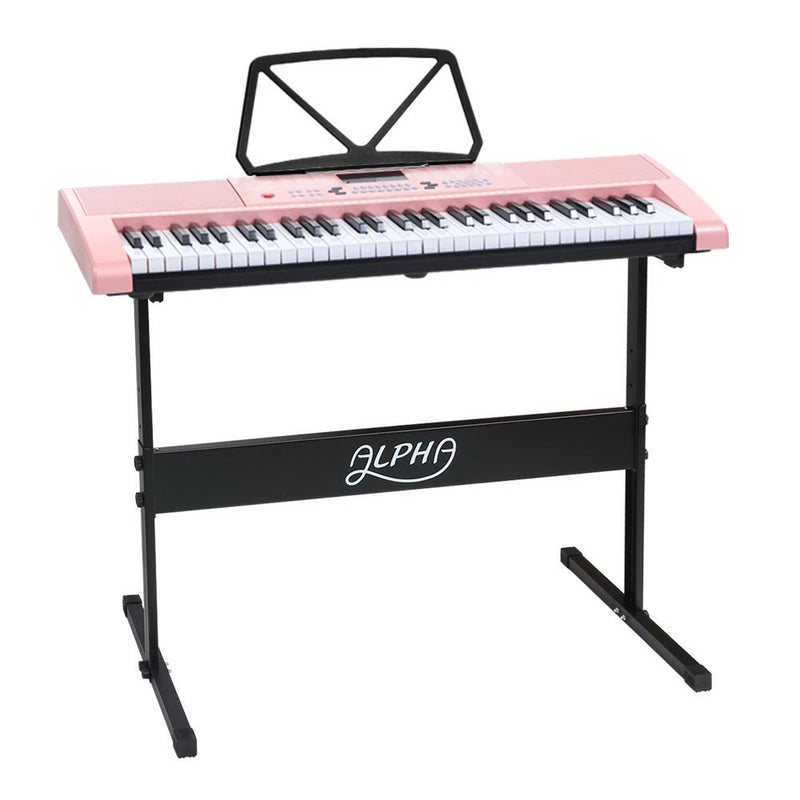 Electronic Piano Keyboard Digital Electric w/ Stand Lighted Pink -Alpha 61 Keys - Emete Store