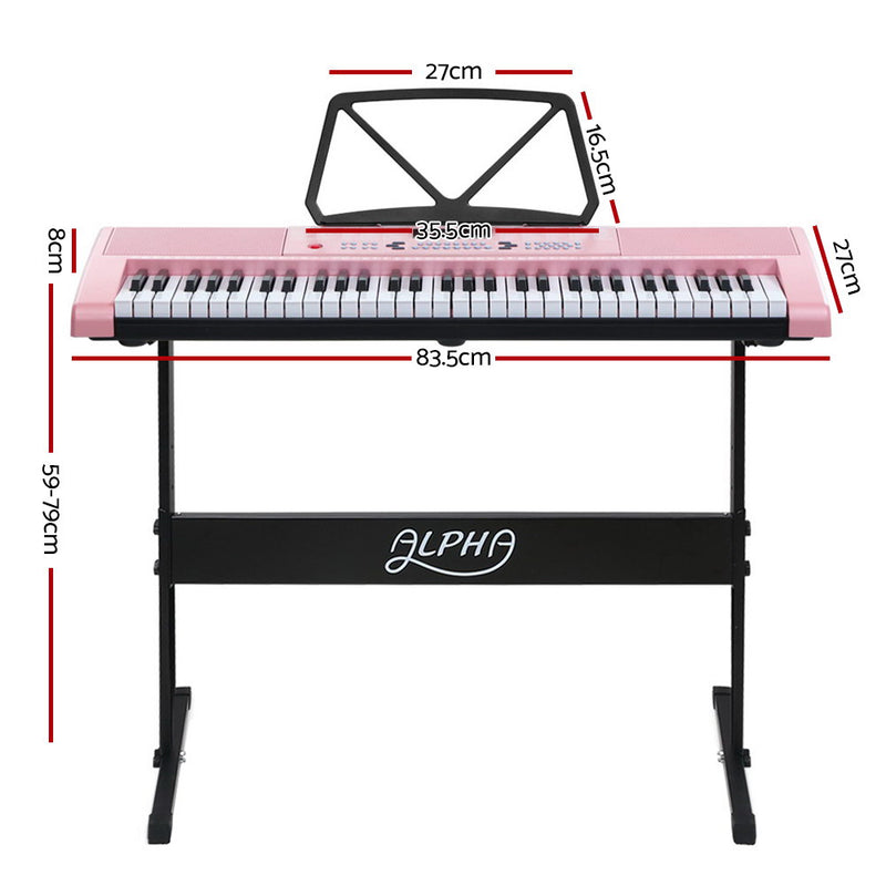 Electronic Piano Keyboard Digital Electric w/ Stand Lighted Pink -Alpha 61 Keys