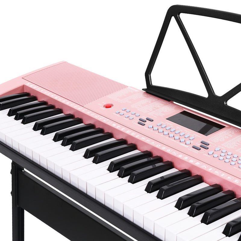 Electronic Piano Keyboard Digital Electric w/ Stand Lighted Pink -Alpha 61 Keys