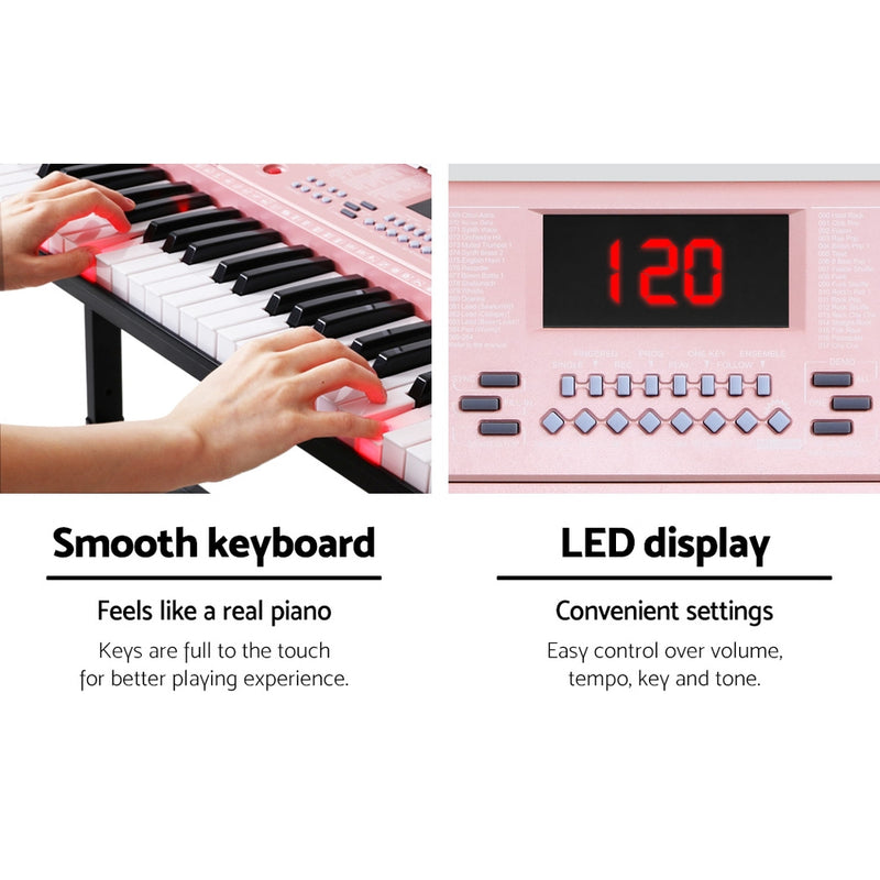 Electronic Piano Keyboard Digital Electric w/ Stand Lighted Pink -Alpha 61 Keys - Emete Store