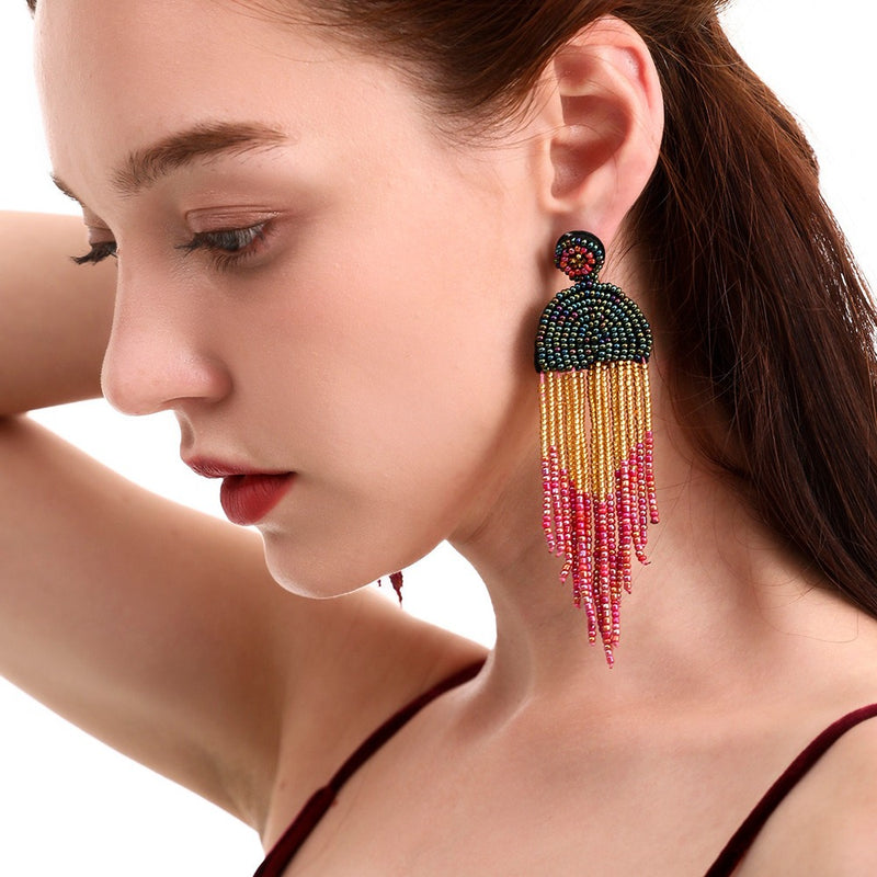 Rice Beads Tassels Earrings - Emete Store