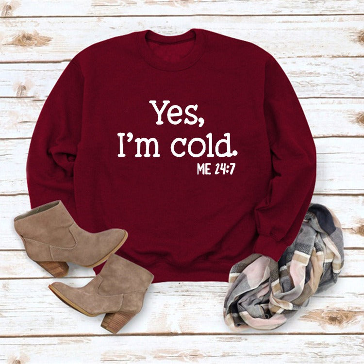 Yes i'm Cold Printed Casual Loose Sweater - Emete Store