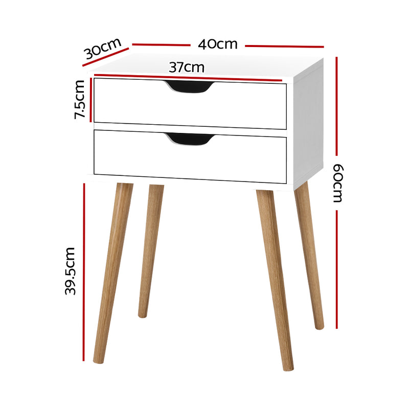 Artiss Bedside Tables Drawers Side Table Nightstand Wood Storage Cabinet White Emete store
