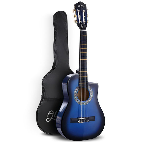 Classical Guitar Wooden Body Nylon String Beginner Kids Gift Blue - Alpha 34 Inch - Emete Store