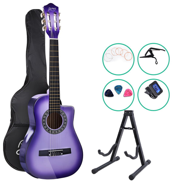 Classical Guitar Wooden Body Nylon String w/ Stand Beignner Purple - Alpha 88 Keys - Emete Store