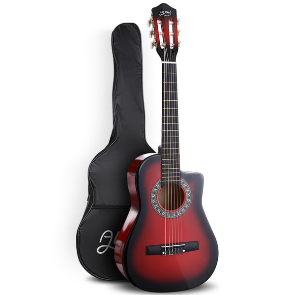 Classical Guitar Wooden Body Nylon String Beginner Kids Gift Red - Alpha 34 Inch - Emete Store