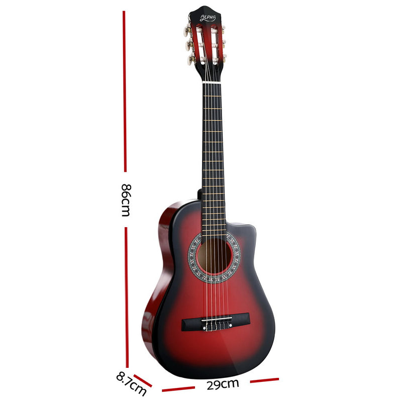 Classical Guitar Wooden Body Nylon String Beginner Kids Gift Red - Alpha 34 Inch - Emete Store