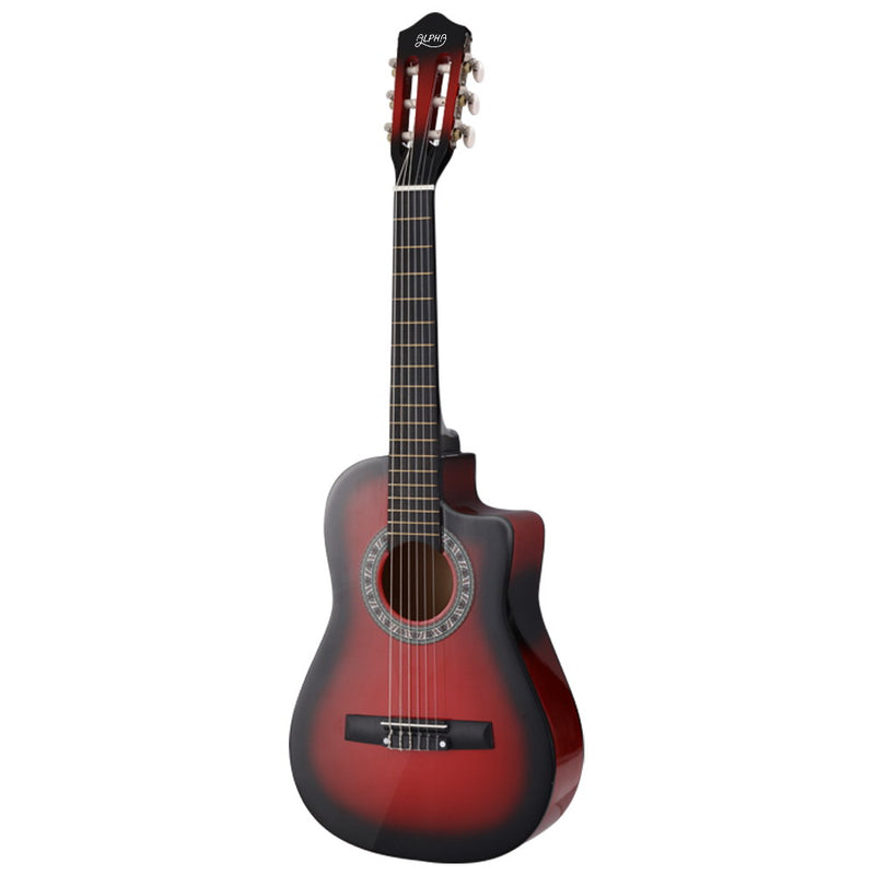 Classical Guitar Wooden Body Nylon String Beginner Kids Gift Red - Alpha 34 Inch - Emete Store