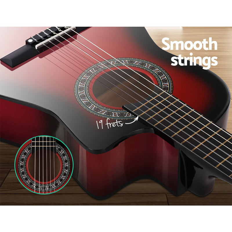 Classical Guitar Wooden Body Nylon String Beginner Kids Gift Red - Alpha 34 Inch - Emete Store