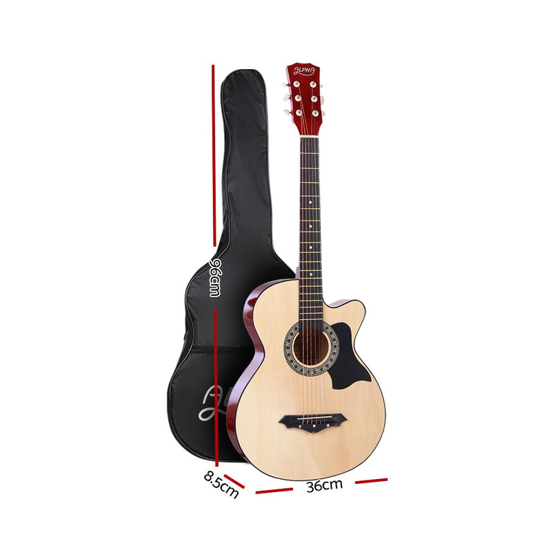 Acoustic Guitar Wooden Body Steel String Full Size Cutaway Wood - Alpha 38 Inch