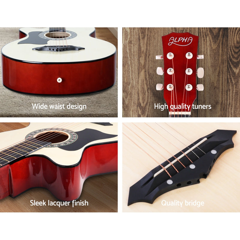 Acoustic Guitar Wooden Body Steel String Full Size Left Handed - Alpha 38 Inch