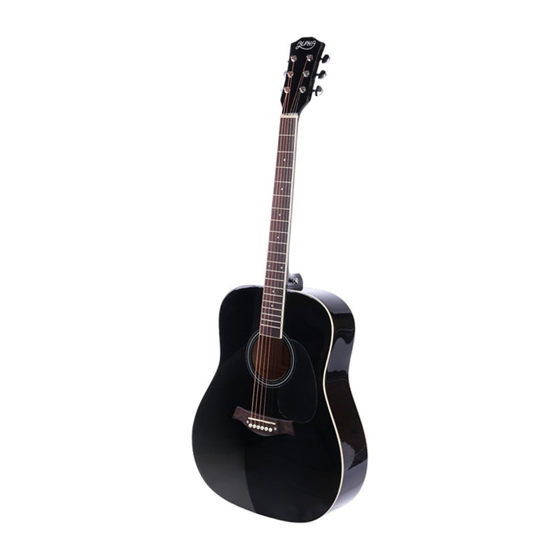 Acoustic Guitar Wooden Body Steel String Dreadnought Stand Black - Alpha 41 Inch