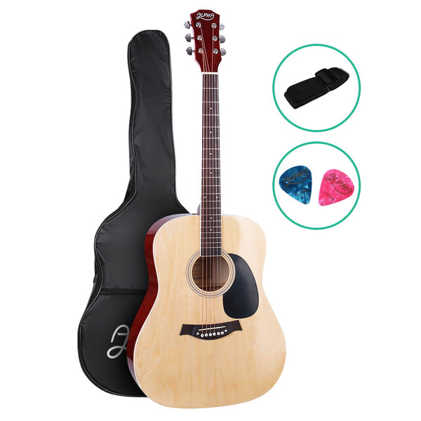 Acoustic Guitar Wooden Body Steel String Dreadnought Wood - Alpha 41 Inch