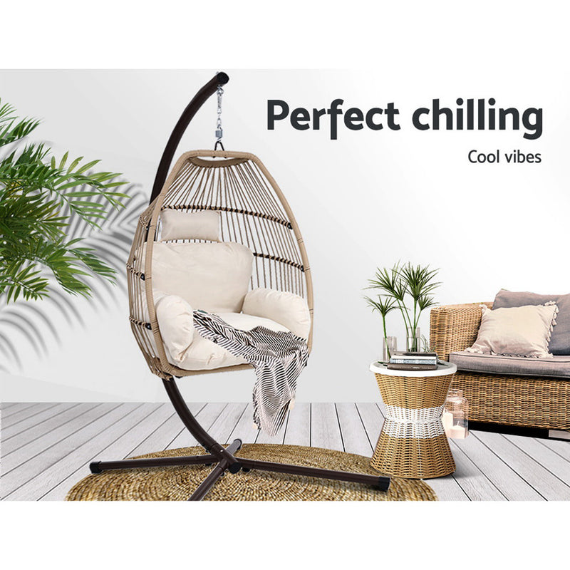 Egg Hanging Swing Chair Stand Wicker Rattan Hammock - Emete Store