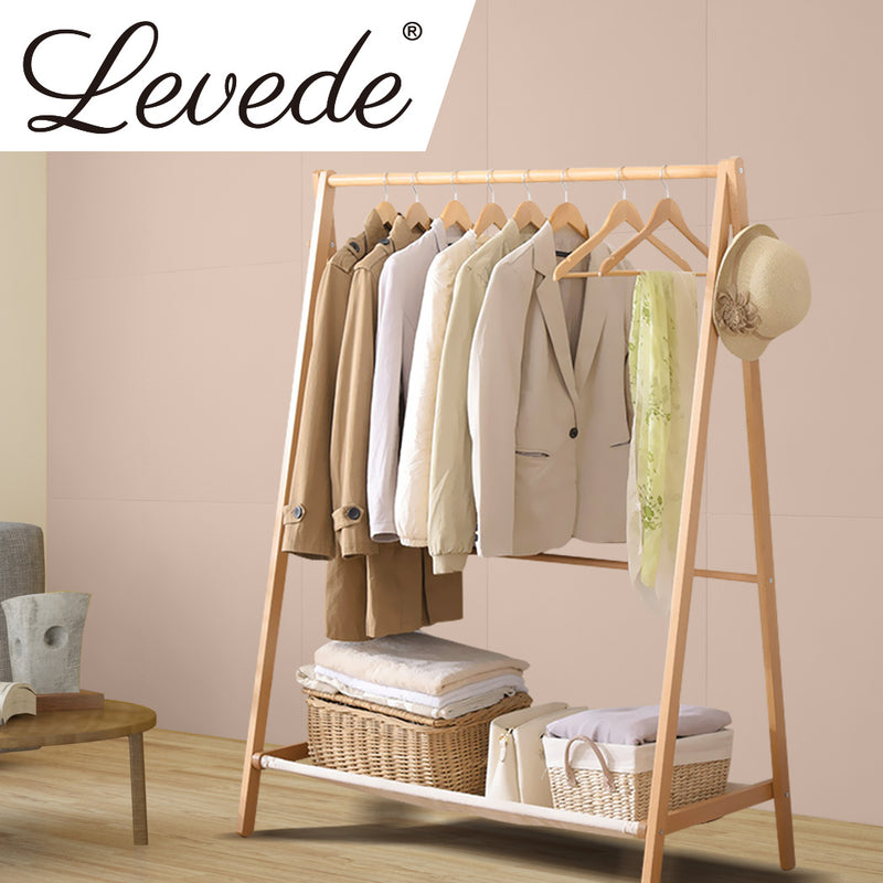 Levede Clothes Stand Garment Dyring Rack Hanger Organiser Wooden Rail Portable - Emete Store