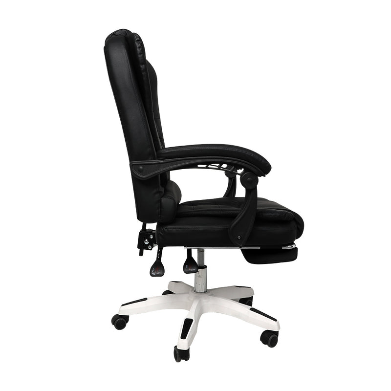 Gaming Chair Office Computer Seat Racing PU Leather Executive Footrest Racer Black - Emete Store