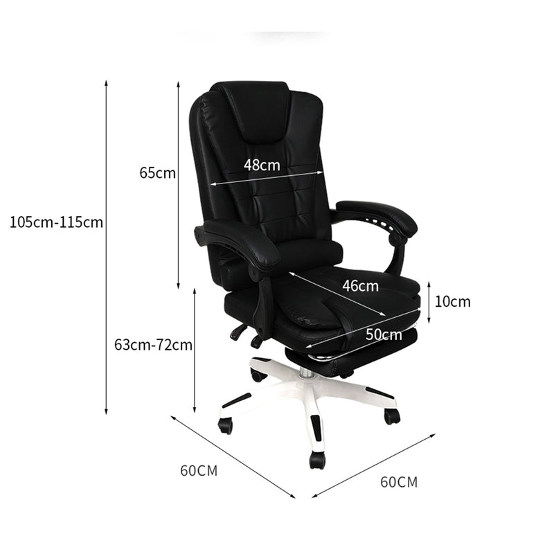 Gaming Chair Office Computer Seat Racing PU Leather Executive Footrest Racer Black - Emete Store