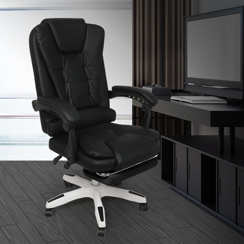 Gaming Chair Office Computer Seat Racing PU Leather Executive Footrest Racer Black - Emete Store