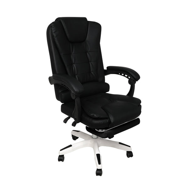 Gaming Chair Office Computer Seat Racing PU Leather Executive Footrest Racer Black - Emete Store