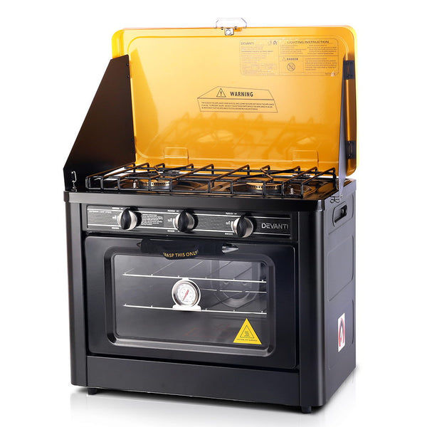 Devanti 3 Burner Portable Oven - Black & Yellow Idropship