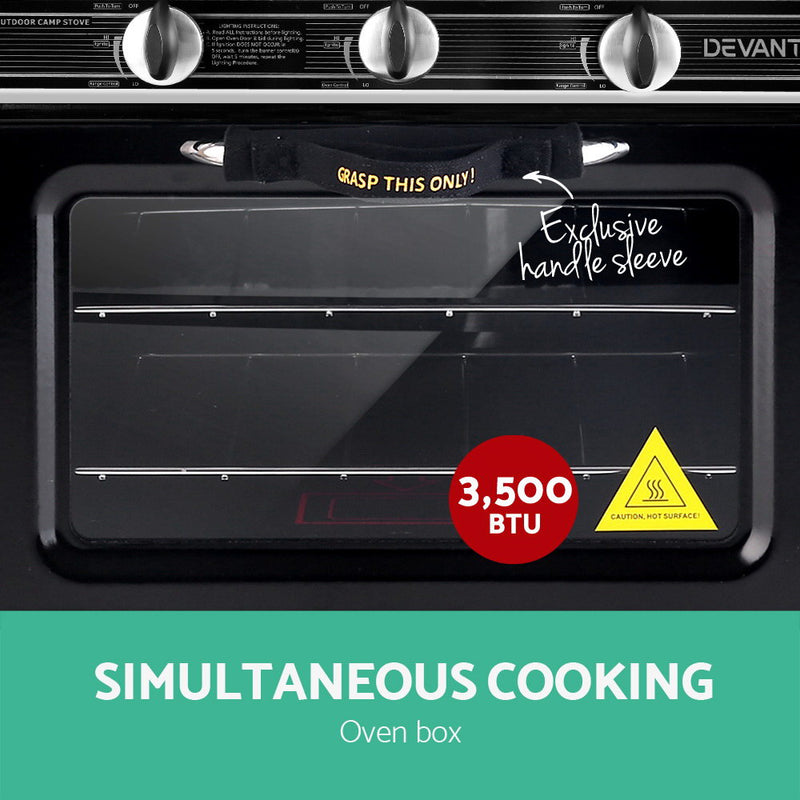 Devanti 3 Burner Portable Oven - Silver & Black Idropship