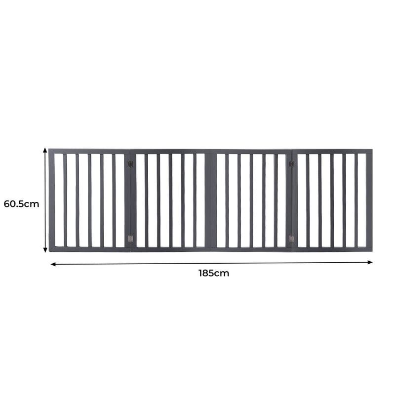 Wooden Pet Gate Dog Fence Retractable Barrier Portable Door 4 Panel Grey Emete store