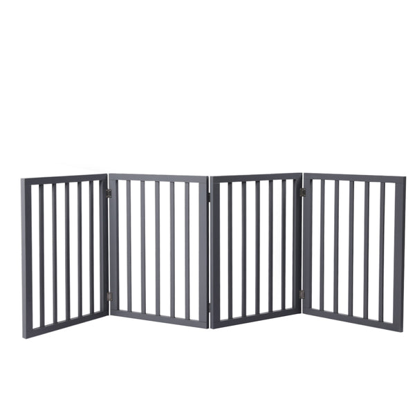 Wooden Pet Gate Dog Fence Retractable Barrier Portable Door 4 Panel Grey Emete store
